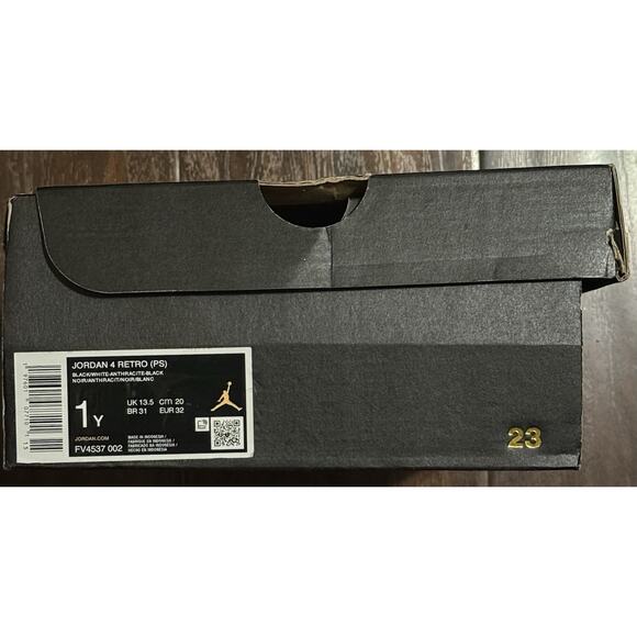 NEW Nike Air Jordan 4 Retro (PS) Black White ‘Fear’ FV4537-002 Youth Size 1Y - Picture 7 of 7